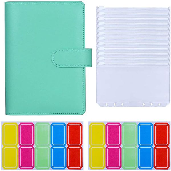 

gift wrap a6 pu leather binder 6-ring budget with 12 pieces pockets cash envelopes, envelopes