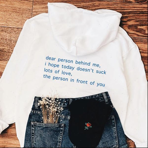 

dear women person behind me hoodies casual long sleeve slogan hooded harajuku tumblr jumper pullovers, Black