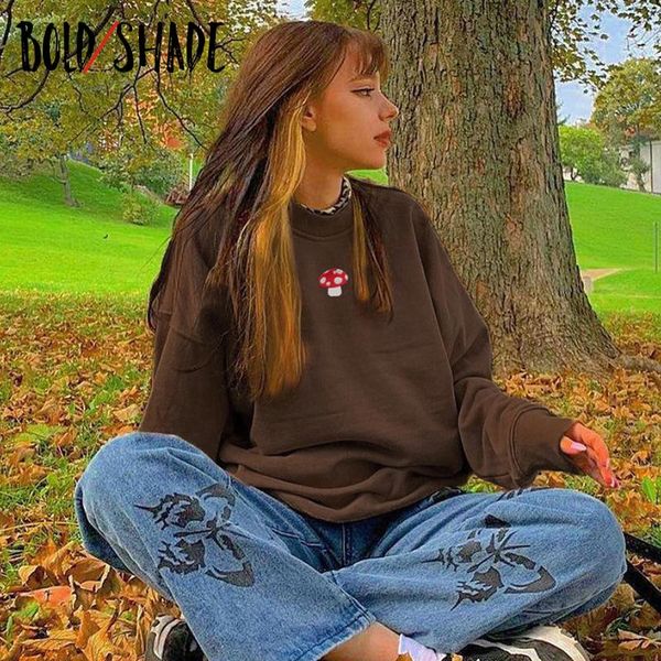 

women's hoodies & sweatshirts bold shade indie aesthetic y2k fashion streetwear long sleeve graphic embroidery 90s style vintage, Black