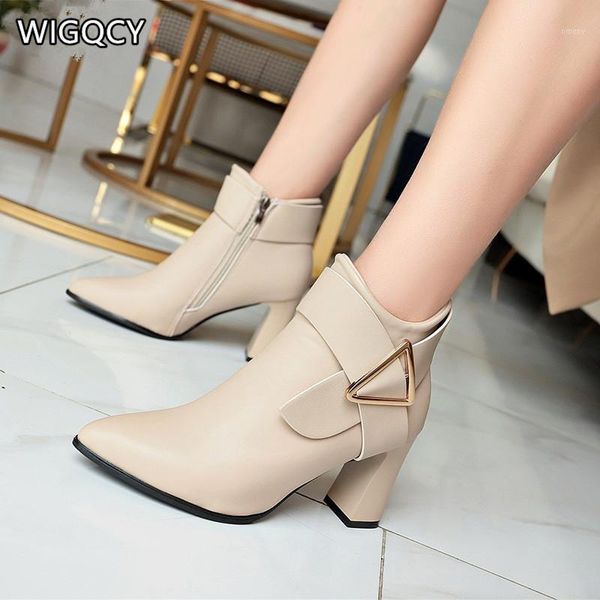 

boots 2021 autumn winter fashion high-heeled ankle women's thick-heeled pointed toe short1, Black
