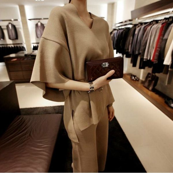 

women's tracksuits terno feminino, primavera e outono, novo, gola v, manga morcego, camisa solta + pernas largas de lÃ£, calÃ§as slim, te, Gray