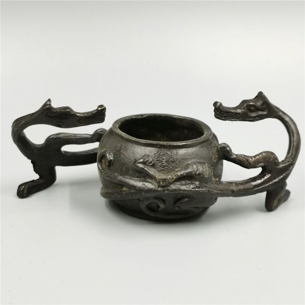 

chinese old bronze statue of pure copper brass panlong brush wash, Brown