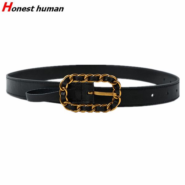 

brand luxury women leather belt fashion gold metal chain and cowhide woven buckle belts for female ceinture femme, Silver