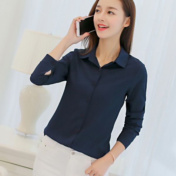 Bluz Kadın Şifon Ofis Kariyer Gömlek Tops Moda Rahat Uzun Kollu Bluzlar Femme Blusa 210426