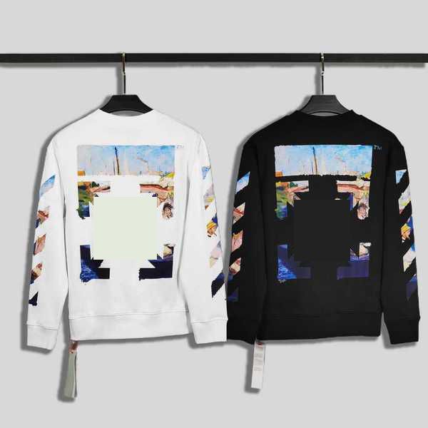 

fashion hoodie t-shirt mens womens autumn and winter tide monet arrow oil painting round neck hoodie sweater men women_zy, Black