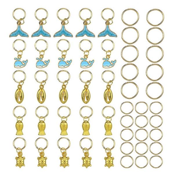 

other 50 pcs/pack dolphin ocean charms hair braid dread dreadlock beads clips cuffs rings jewelry accessories, Golden;white