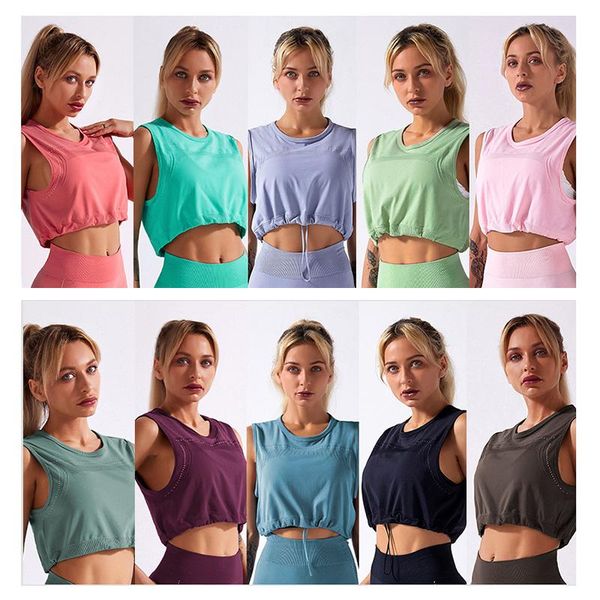 

yoga shirt women gym bras loose drawstring sports shirts female fitness sleeveless vest outfit