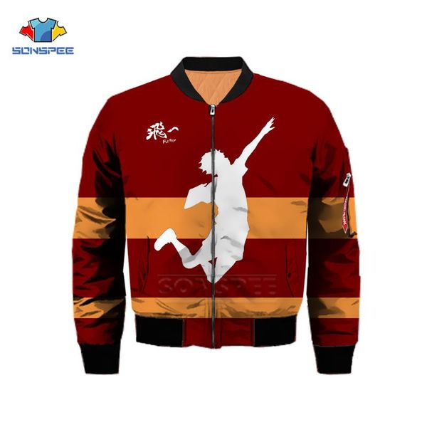 

men's jackets anime haikyuu cosplay jacket sportswear karasuno high school volleyball club costumes coat 3d print winter bomber, Black;brown