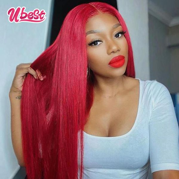 

lace wigs u peruvian straight frontal wig rose red human hair pre plucked 180% density colored front for women, Black;brown