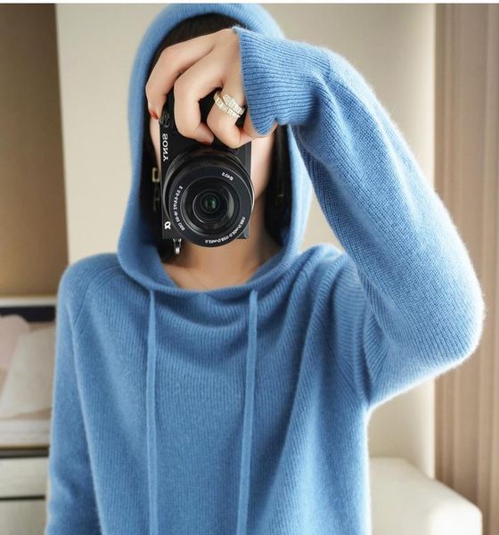 

women's sweaters spring autumn wool cashmere women hooded sweater collar knitted pullover casual solid korean style long-sleeved knitwe, White;black