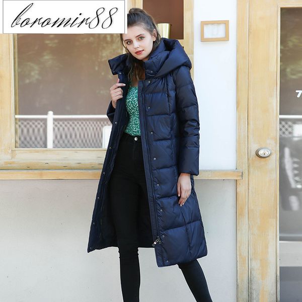 

winter womens outwear parkas 2021 fashion down jacket women's long knee length slim fit thickened hooded white duck, Black