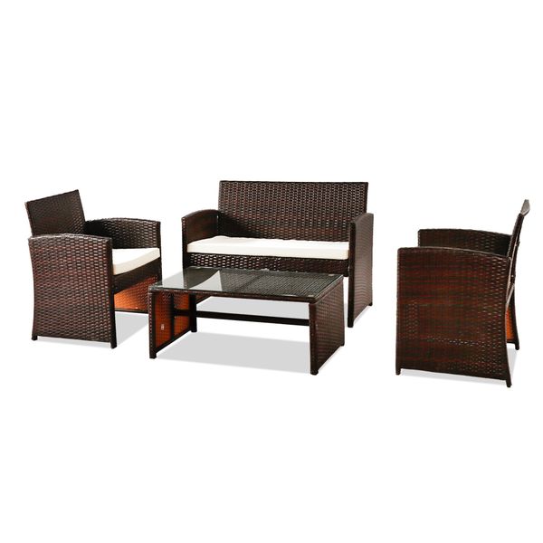 

outdoor rattan four piece set leisure restaurant terrace courtyard cafe bar table chair home furniture brown
