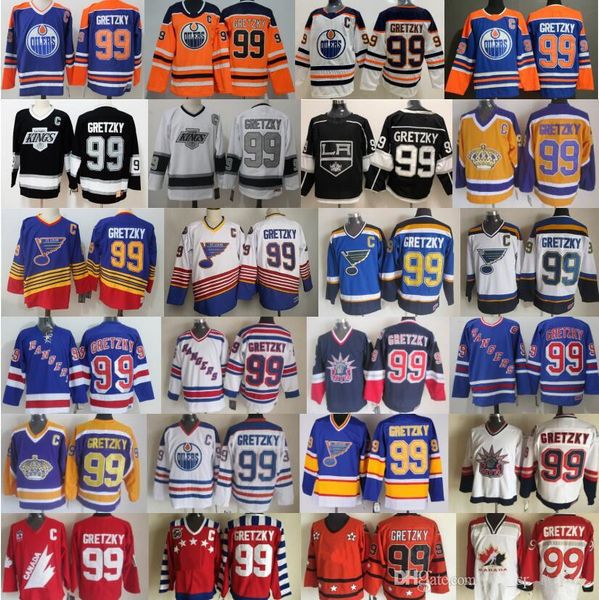 

men new york rangers 99 wayne gretzky jerseys hockey st louis blues los angeles kings edmonton oilers canada vintage blue white black ccm