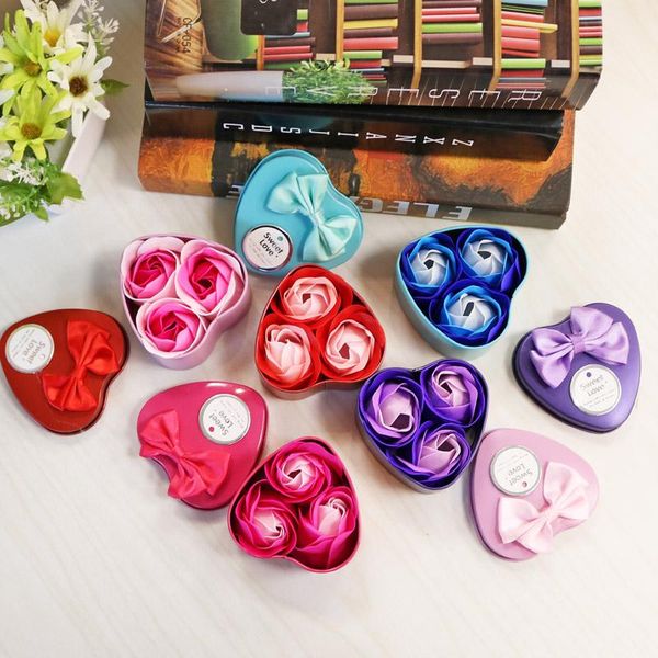 

decorative flowers & wreaths sktn 3pcs flower soap rose heart scented bath body petal case wedding decoration gift festival box