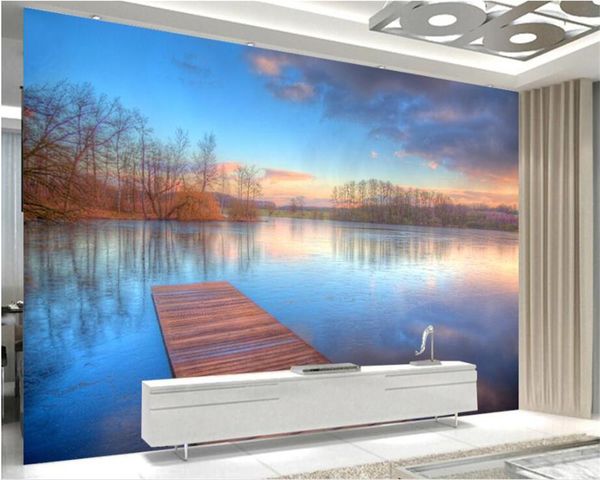 

wallpapers drop custom 3d lake scenery wooden bridge wall mural po landscape wallpaper living room home decor