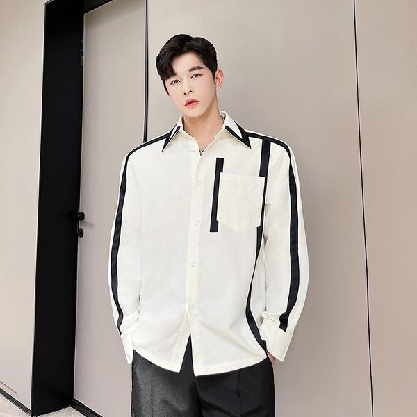 

men's casual shirts spring dress shirt fashion business society mens korean loose black white men oversize -xl, White;black