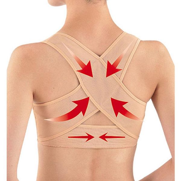 

women adjustable back brace posture corrector spine support belt shoulder lumbar correction corset black, Black;blue