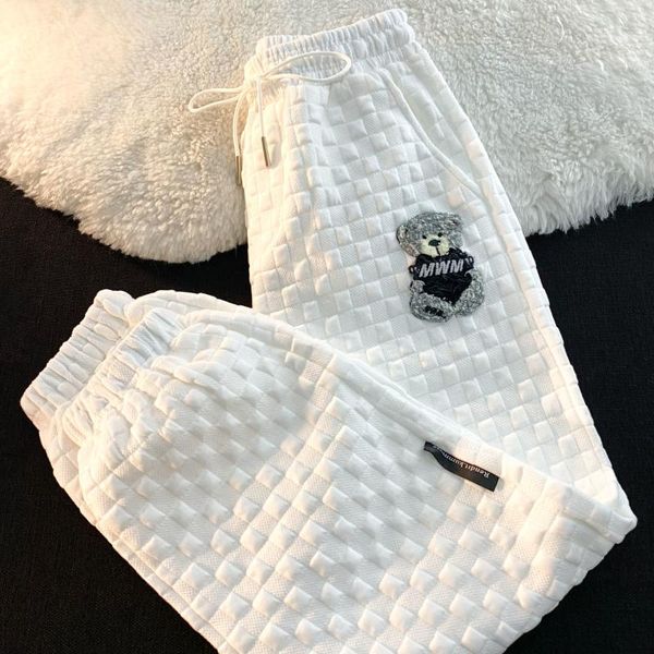 

women's pants & capris the latest spring and autumn 2021 white waffle sweatpants loose high waist versatile slim harlan leggings, Black;white