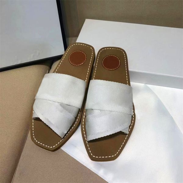 

2021 roman cross style women slipper summer fahsion sandals girls woody mules pearl print slides wide flat lady canvas designers slippers, Black