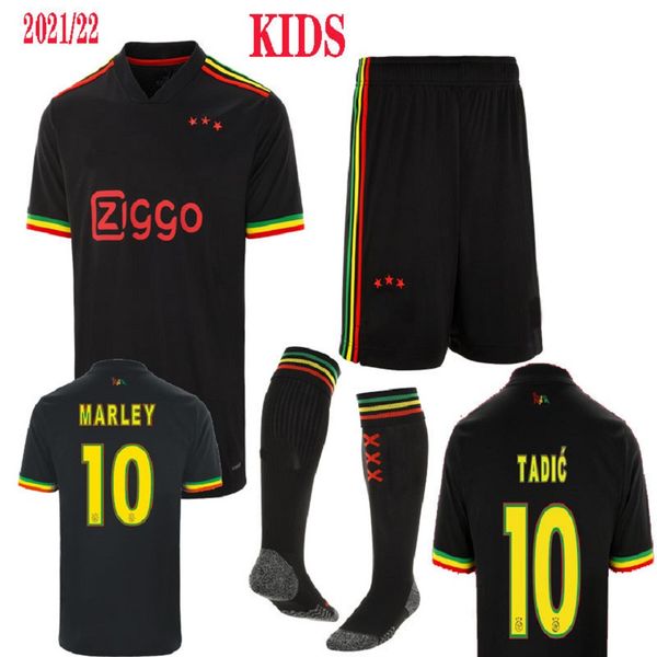 

21 22 ajaxes bob marley soccer jersey tadic berghuis haller third black kit blind neres cruyff klaassen gravenberch 2022 football shirts men, Black;yellow