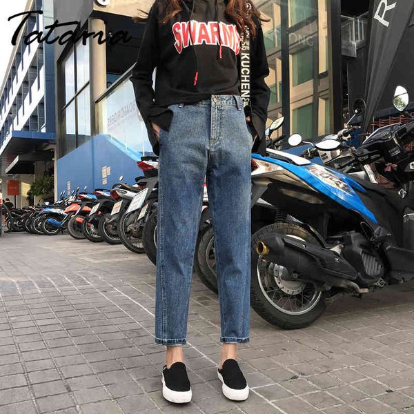 

tataria white jeans for women harem vintage high waist loose boyfriend pants female denim trousers wild 210514, Blue