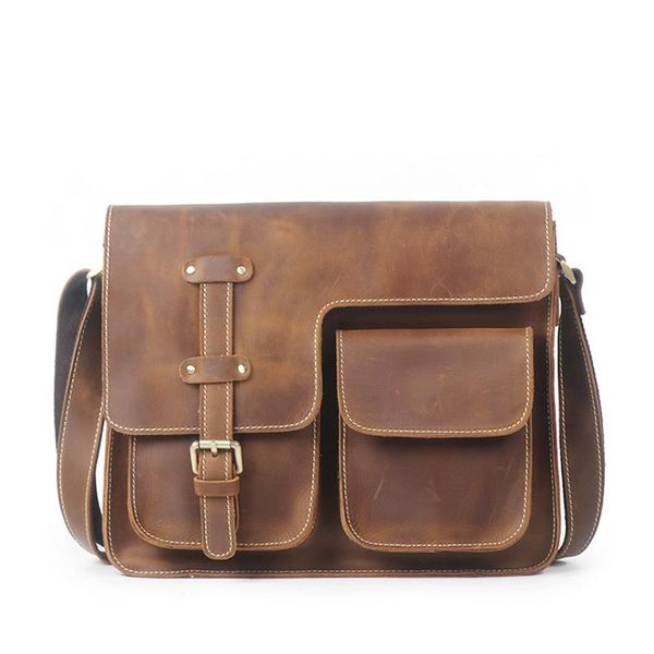 

cross body nesitu brown black vintage 100% genuine crazy horse leather men messenger bags male shouder bag m3351