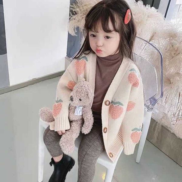 

girls knitted cardigan coat 2021 spring autumn new children's autumn sweater baby v-neck sweater girl loose jacket y1024, Blue