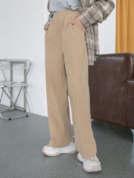 

dazy high waist corduroy straight leg pants 74ig#, Black;white