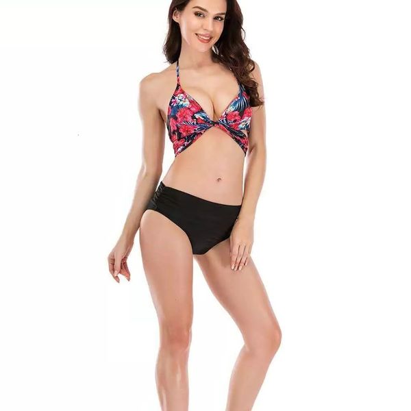 

the bikini 2020 bikini women's split bandage printed swimsuit, White;black