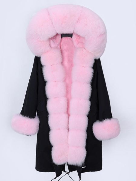

women's fur & faux 2021 big collar winter coat fashion natural furlining hooded long parka jacket, Black