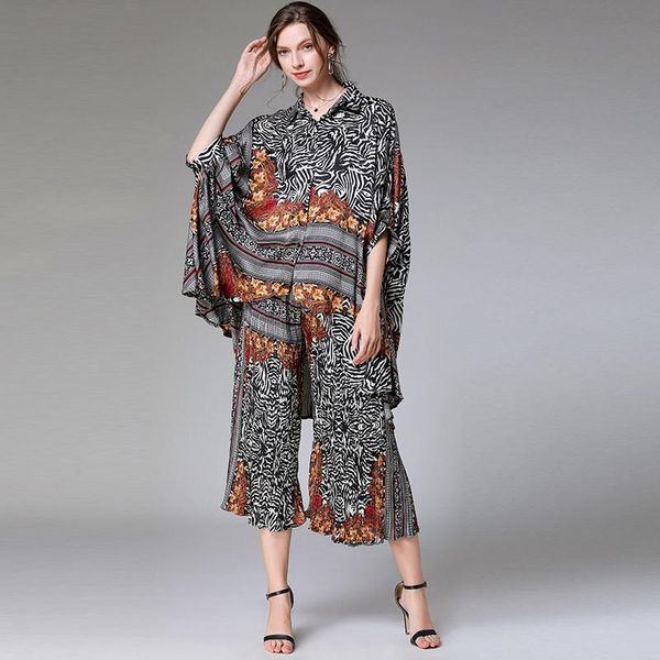 

women's tracksuits women plus size casual suits loose patchwork elegant two piece summer and pants elastic waist turn-down collar suit, Gray