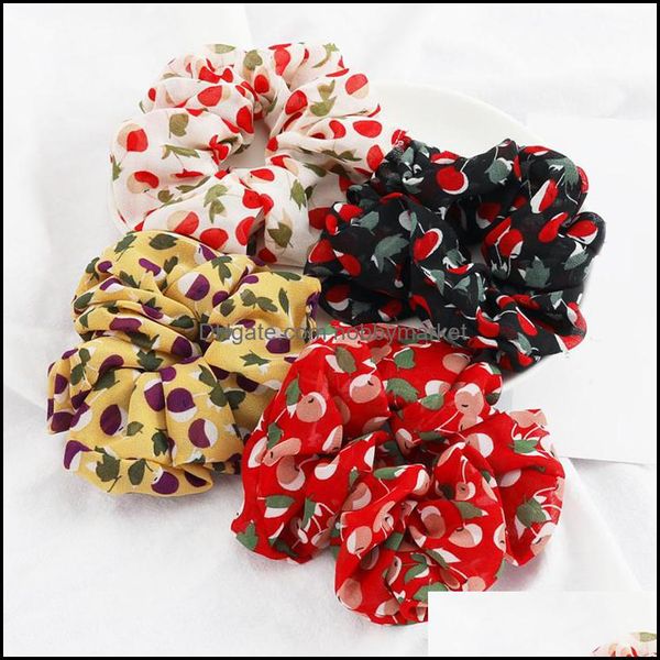 Porta coda di cavallo Gioielli per capelli Coreano Stampa ciliegia Scrunchies Lady Chiffon elasticizzato Scrunchie Fasce elastiche per donna Copricapo per ragazze Cravatta Aessroie