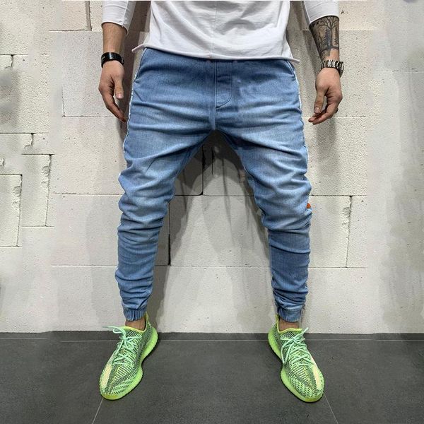

men's pants mens jeans fashion leisure euro size plain simple blue slim denim trousers, Black