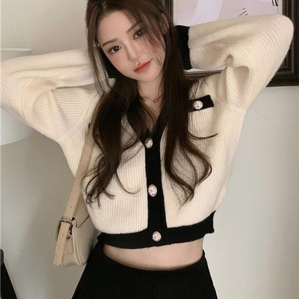 

women's knits & tees small fragrance women clothing short cardigan coat spring autumn 2021 long sleeve white knitted sweater sueters de