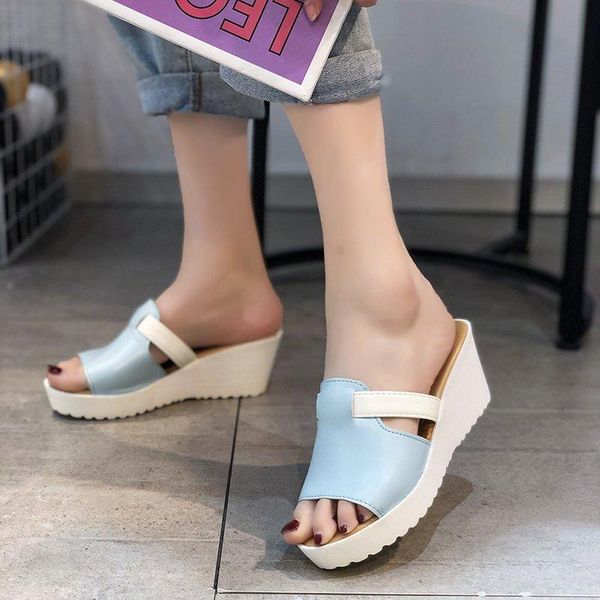 

women's sandals summer shoes heels 6cm women platform slip on mules lady female sizes 47 48 49 wy659, Black