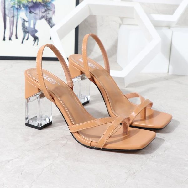 

sandals block heels fashion womens shoes 2021 cross-shoes square toe large size suit female beige chunky luxury summer, Black