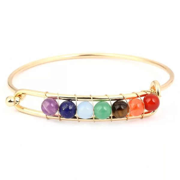 

natural stone bead bracelet bangle for men women classic chakra stainless steel bangles fashion jewelry, Black