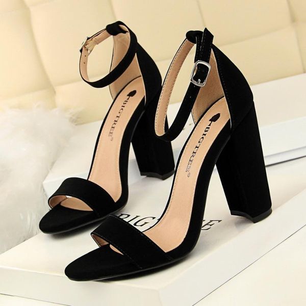 

high heels women pumps shoes block ladies sandals buckle female dress, Black