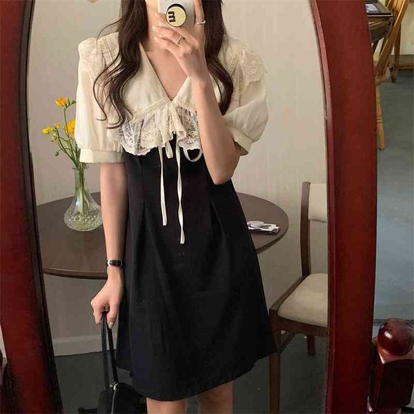 

casual dresses 2021 gentle plus size v-neck ruffles retro ol streetwear prom all match femme chic mini vestidos ai89, Black;gray