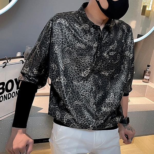 

men's casual shirts fashion men pullover summer half sleeve streetwear male clothing polka printing social party camisas para hombre, White;black