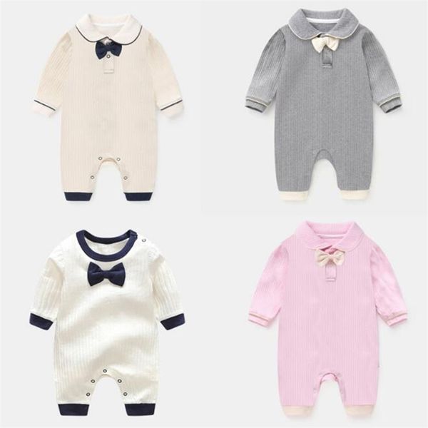 

spring autumn baby boys girl gentleman rompers long sleeves pure color born clothes 210521, Blue