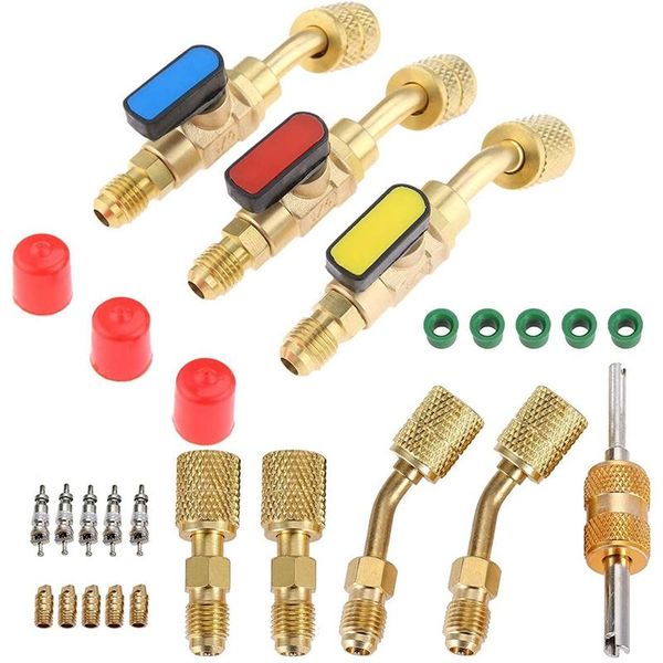 

professional hand tool sets r410a adapter for mini split system, charging vacuum port adapter, 5/16 female 1/4 male flare, r134a hose gasket