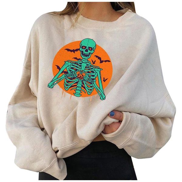 

women's hoodies & sweatshirts skull print womens casual fashion long sleeve tee female o-neck halloween printed sweatshirt woman cloth, Black
