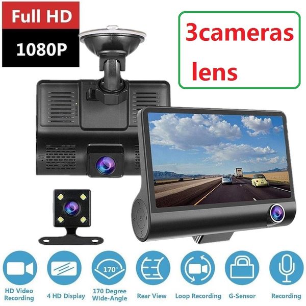 

hd night car dvr dash cam 4.0 inch video recorder auto 3 lens with rear view camera registrator dashcam dvrs