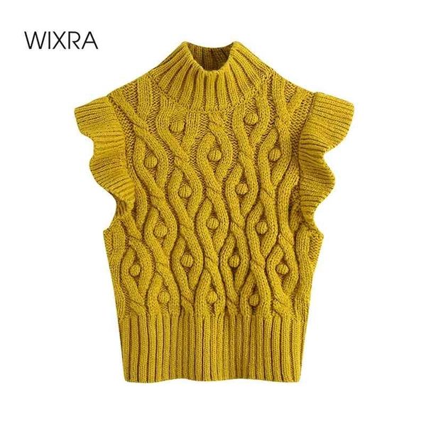 

wixra womens vest sweater ruffles half turtleneck sleeveless jumpers female vintage slim fit spring autumn 210419, White;black