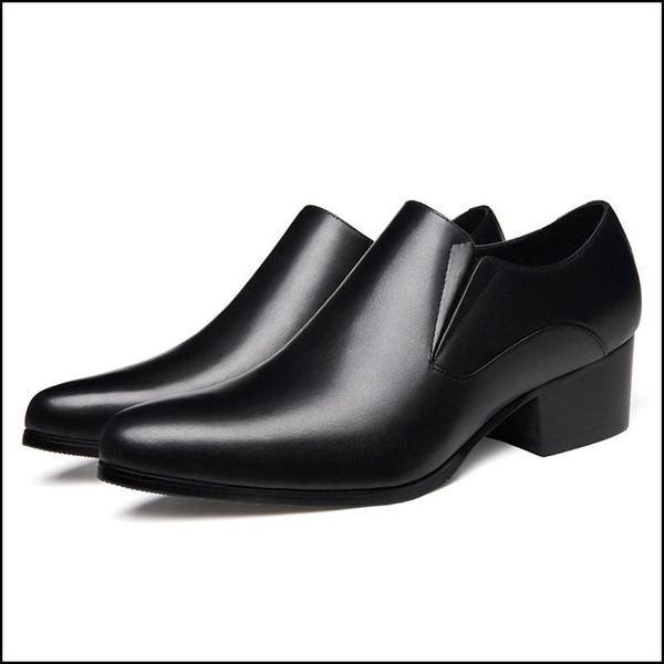 

dress shoes italy man handmade casual genuine leather heels loafers pointed toe height increasing men's basic flats, Black