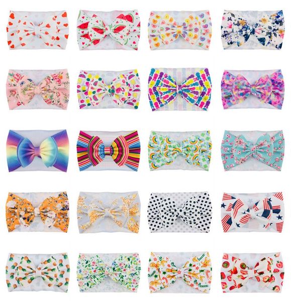 

ins european and american children's hair accessories diy cloth wide hairband baby headgear kids headband printing big bow head flower, Slivery;white