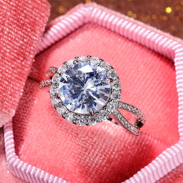 

wedding rings huitan gorgeous big crystal cubic zirconia women bands jewelry modern design bridal marriage party eternity ring, Slivery;golden