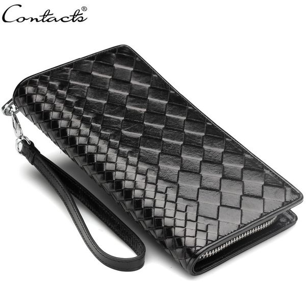 

wallet black angel leather men's purse oil wax woven long hand bag, Red;black