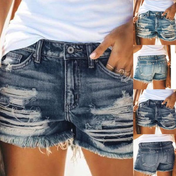 

women's shorts ripped jeans women summer short femme mid waist slim hole casual zipper hollow out denim, White;black